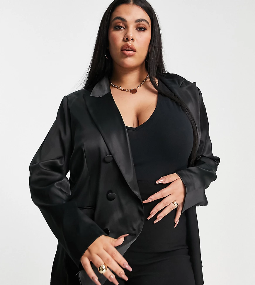 Liquorish Curve – Satin-Blazer in Schwarz günstig online kaufen