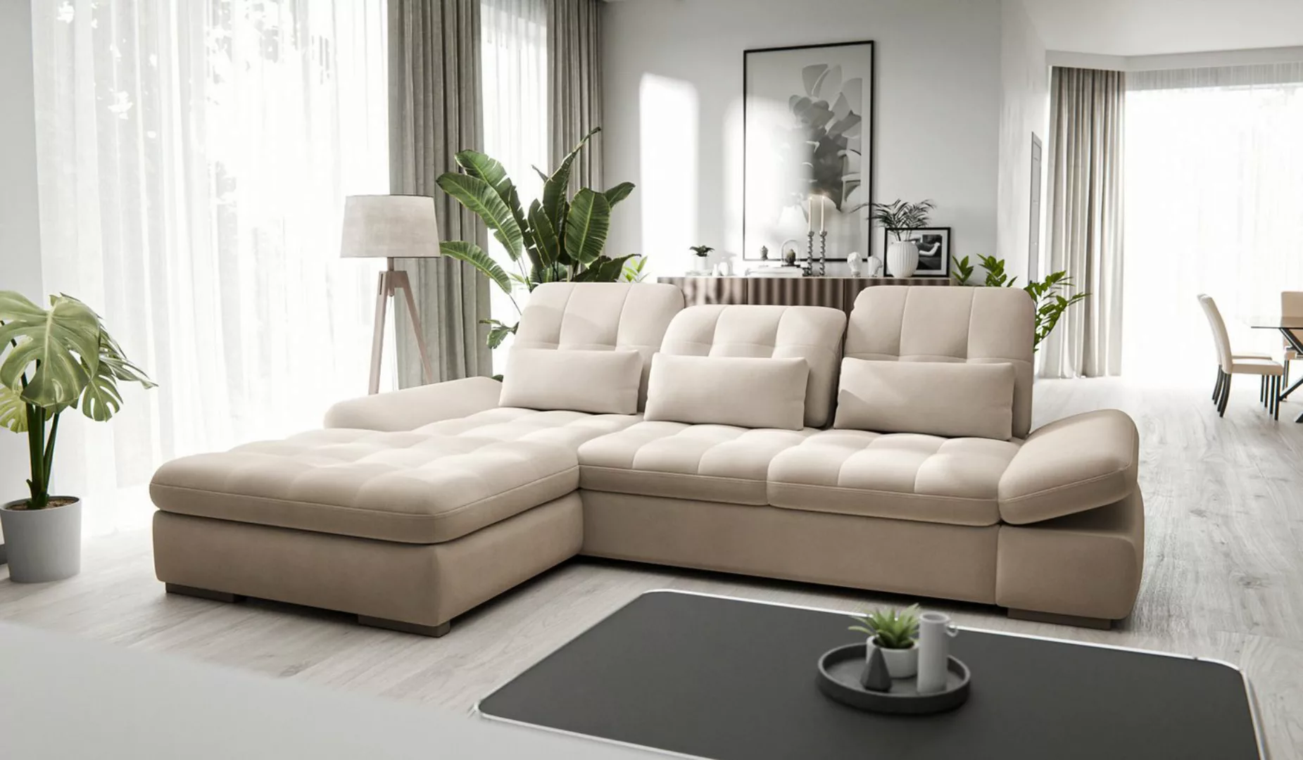 Hygger Möbelhaus Ecksofa Oregon Sofa mit Schlaffunktion L-Form Couch Cord 3 günstig online kaufen