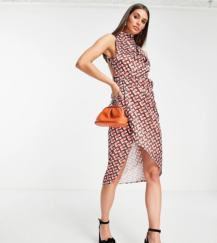 ASOS DESIGN Tall – Hochgeschlossenes Midikleid im Stil der 70er mit geometr günstig online kaufen