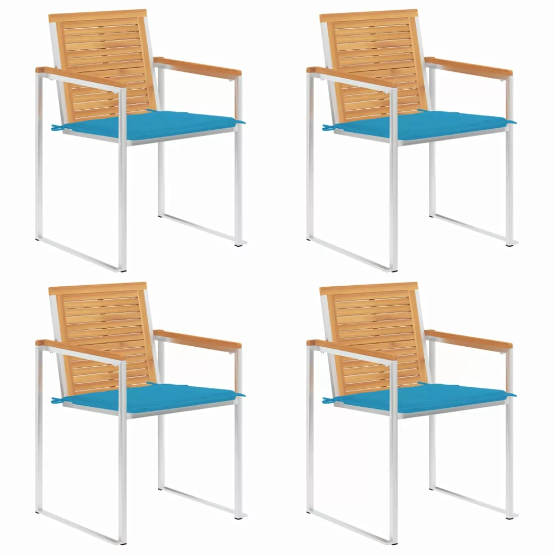 Gartenstühle 4 Stk. Mit Kissen Massivholz Teak günstig online kaufen