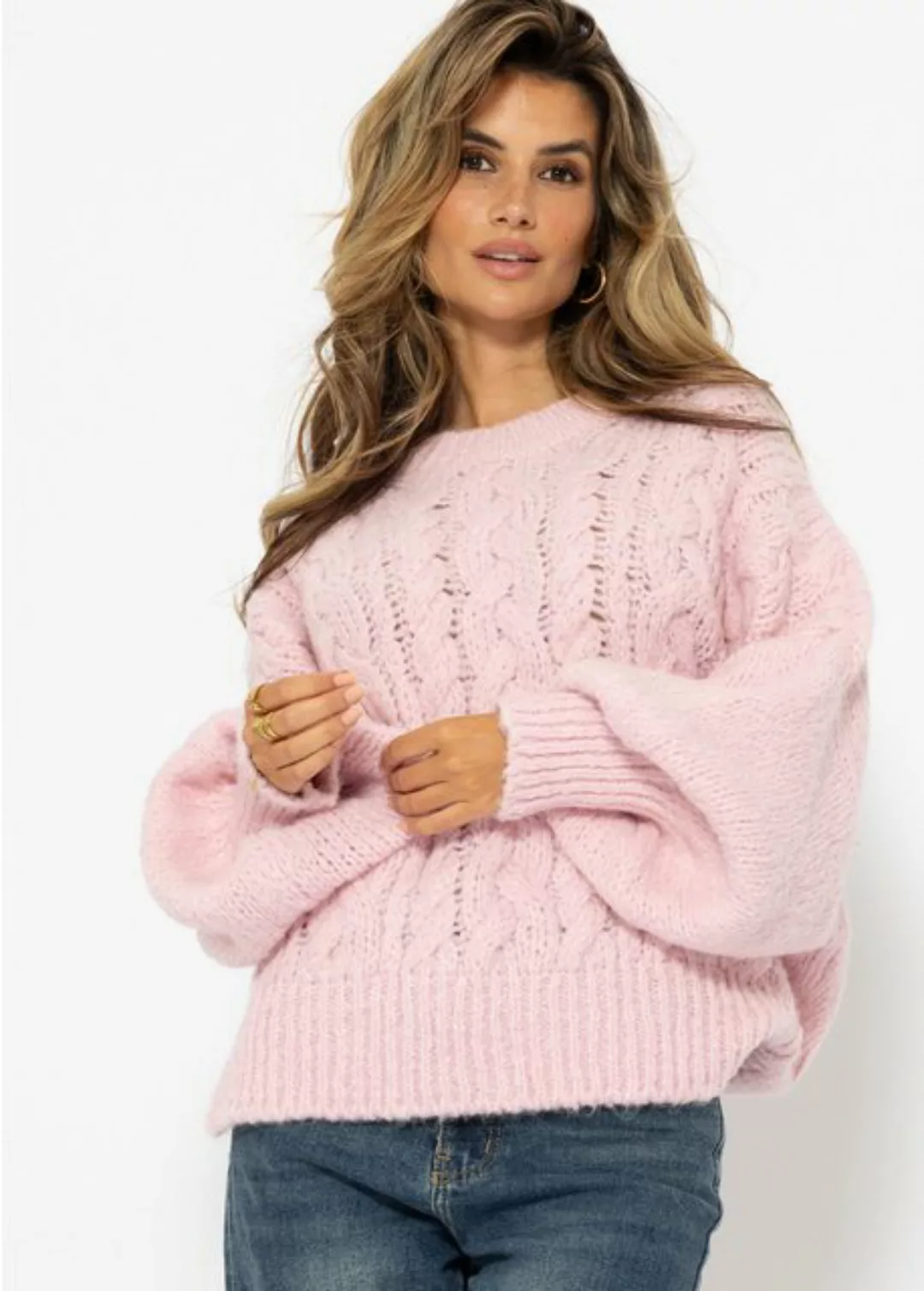 SASSYCLASSY Strickpullover Flauschiger Pullover Damen mit Zopfmuster Oversi günstig online kaufen