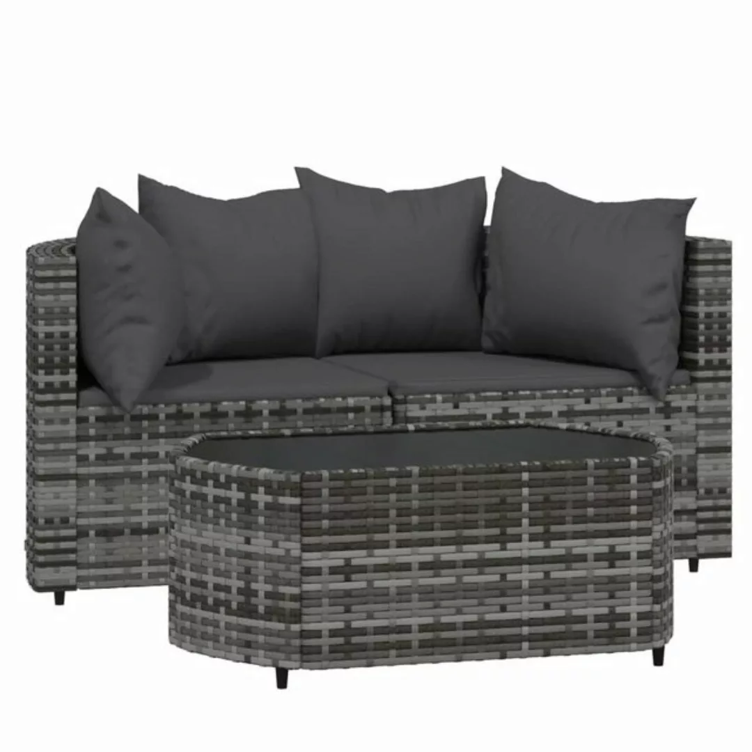 vidaXL Loungesofa 3-tlg. Garten-Lounge-Set mit Kissen Grau Poly Rattan, 1 T günstig online kaufen