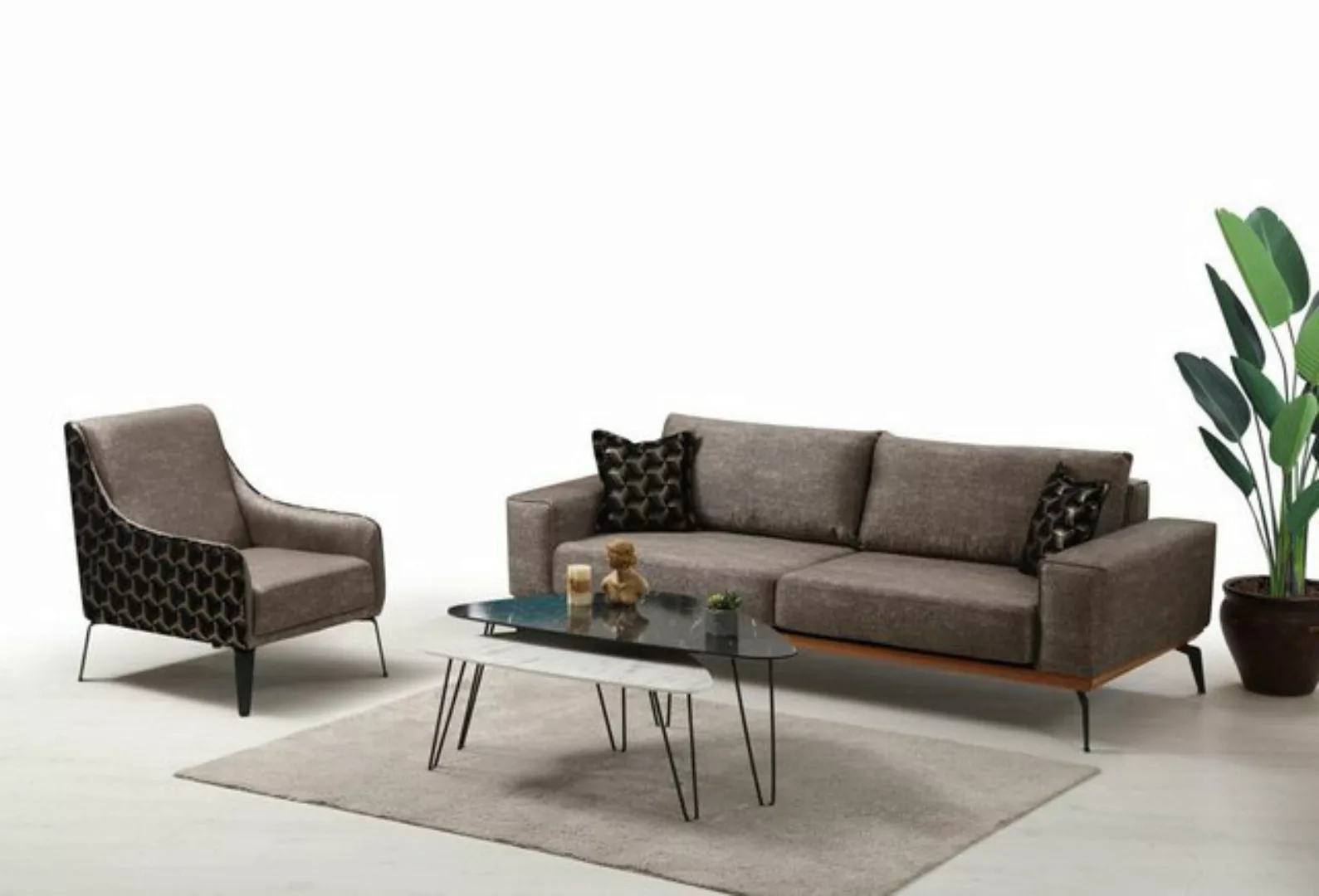 Xlmoebel Sofa Dreisitzer-Sofa mit Sessel aus Stoff in Grau, Polstercouch - günstig online kaufen