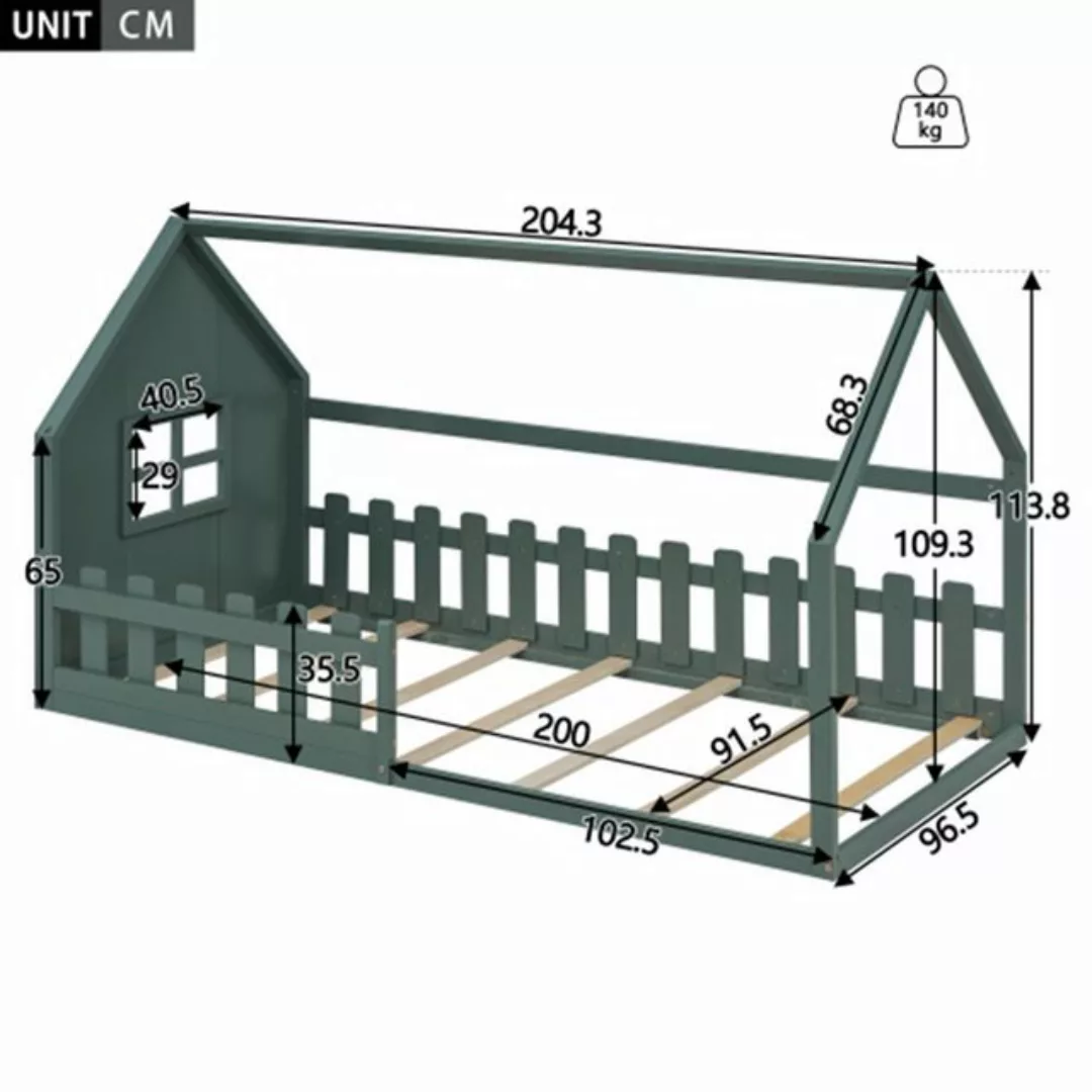 XDeer Kinderbett Kinderbett 90*200cm Flachbett, Kinderbett, Hausleiste, Grü günstig online kaufen