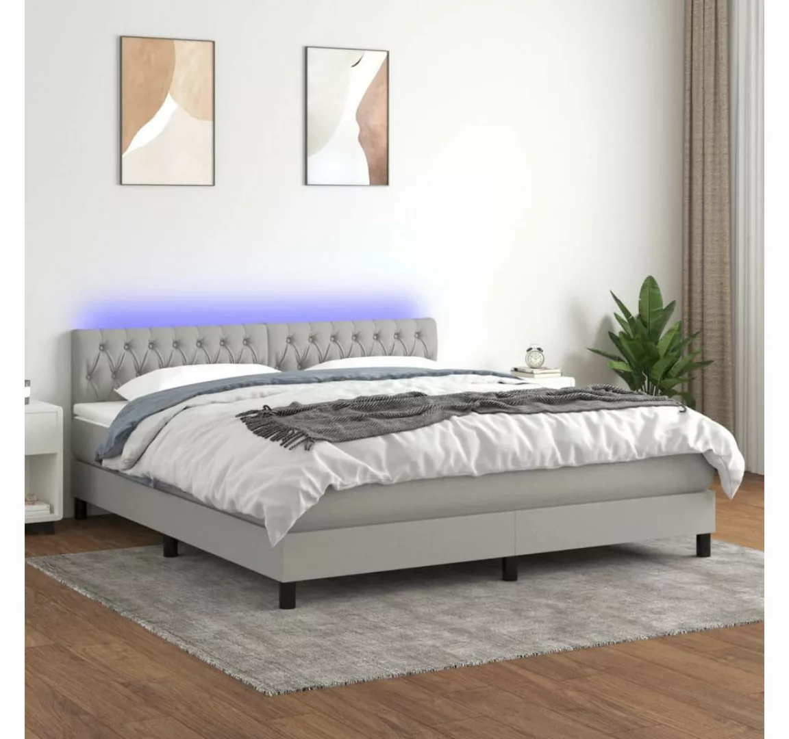 vidaXL Boxspringbett Boxspringbett mit Matratze LED Hellgrau 160x200 cm Sto günstig online kaufen