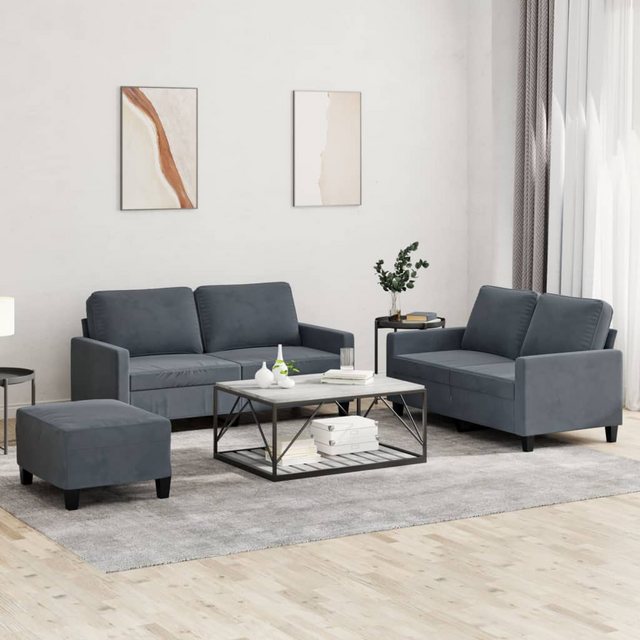 vidaXL Sofa 3-tlg. Sofagarnitur mit Kissen Dunkelgrau Samt günstig online kaufen