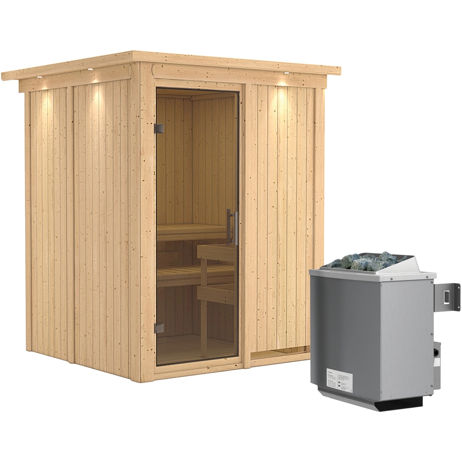 Karibu Sauna Norna inkl. Ofen 9 kW mit integr. Steuerung, Dachkranz, Tür Gr günstig online kaufen