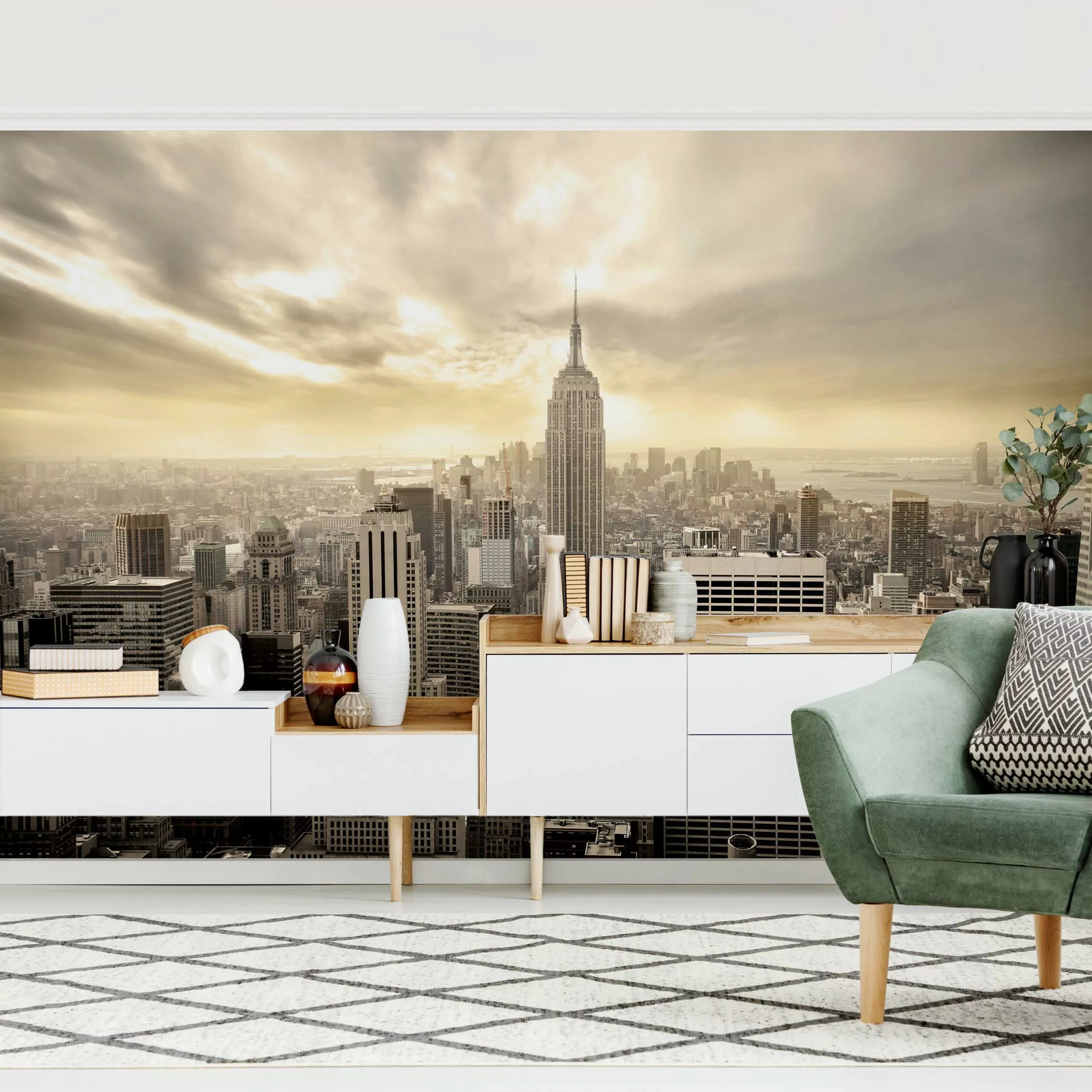 Bilderwelten Fototapete Manhattan Dawn creme Gr. 192 x 192 günstig online kaufen