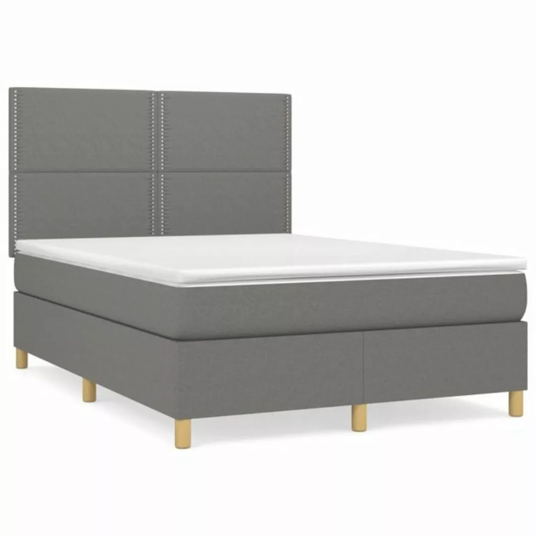 vidaXL Bettgestell Boxspringbett mit Matratze Dunkelgrau 140x190 cm Stoff B günstig online kaufen