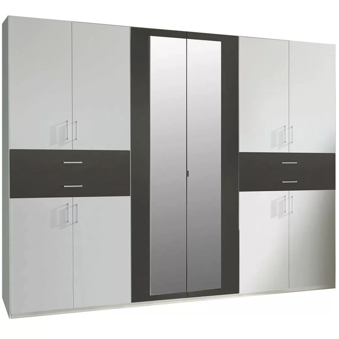 Kleiderschrank mit Spiegel, 270 cm breit modern in weiß mit graphit TREVISO günstig online kaufen