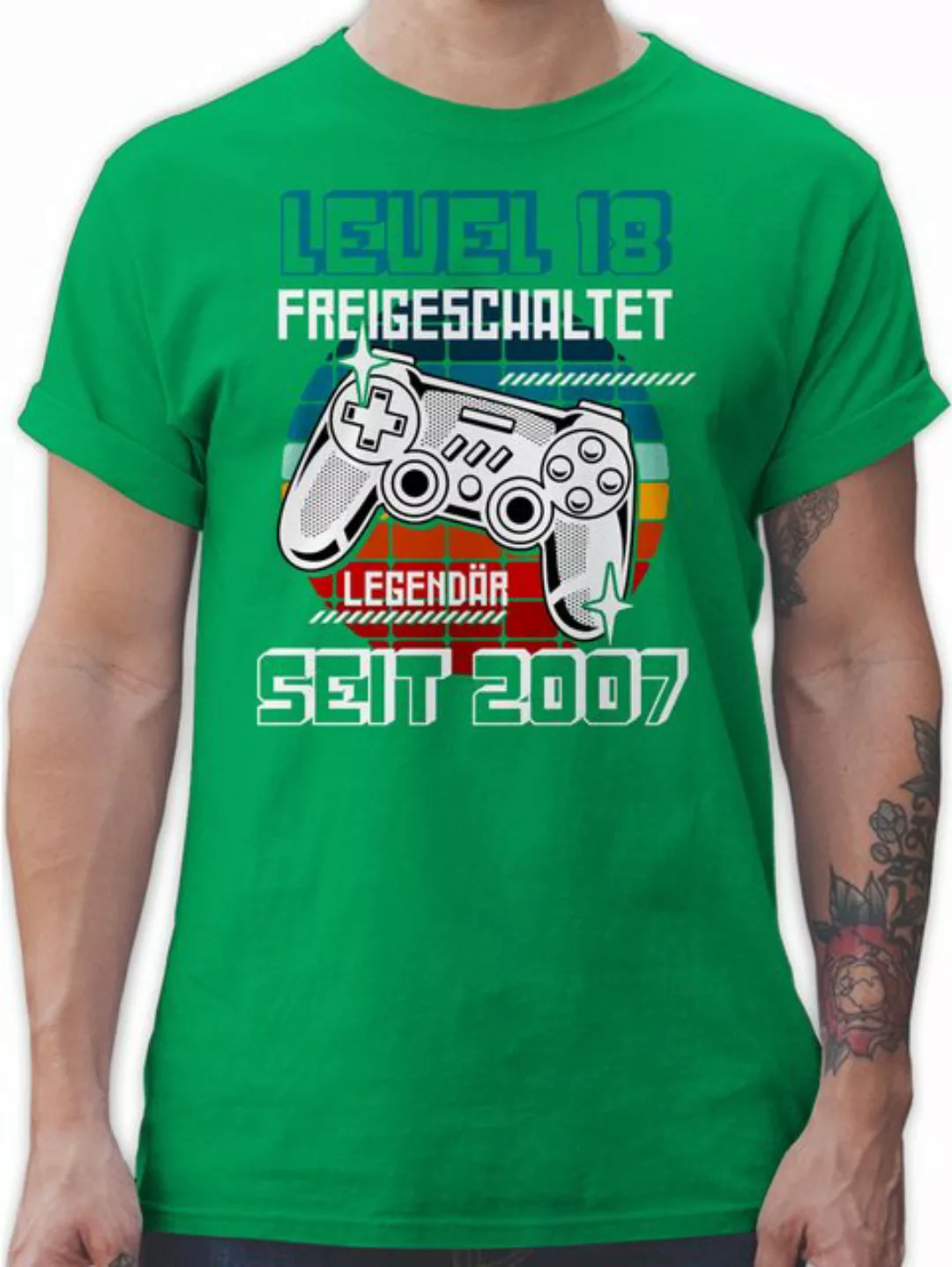 Shirtracer T-Shirt Geschenke 18 Geburtstag Geschenkidee - Level 18 freigesc günstig online kaufen