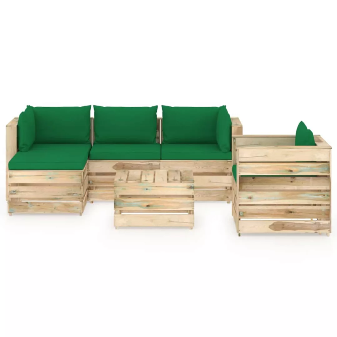 6-tlg. Garten-lounge-set Mit Kissen Grün Imprägniertes Holz günstig online kaufen