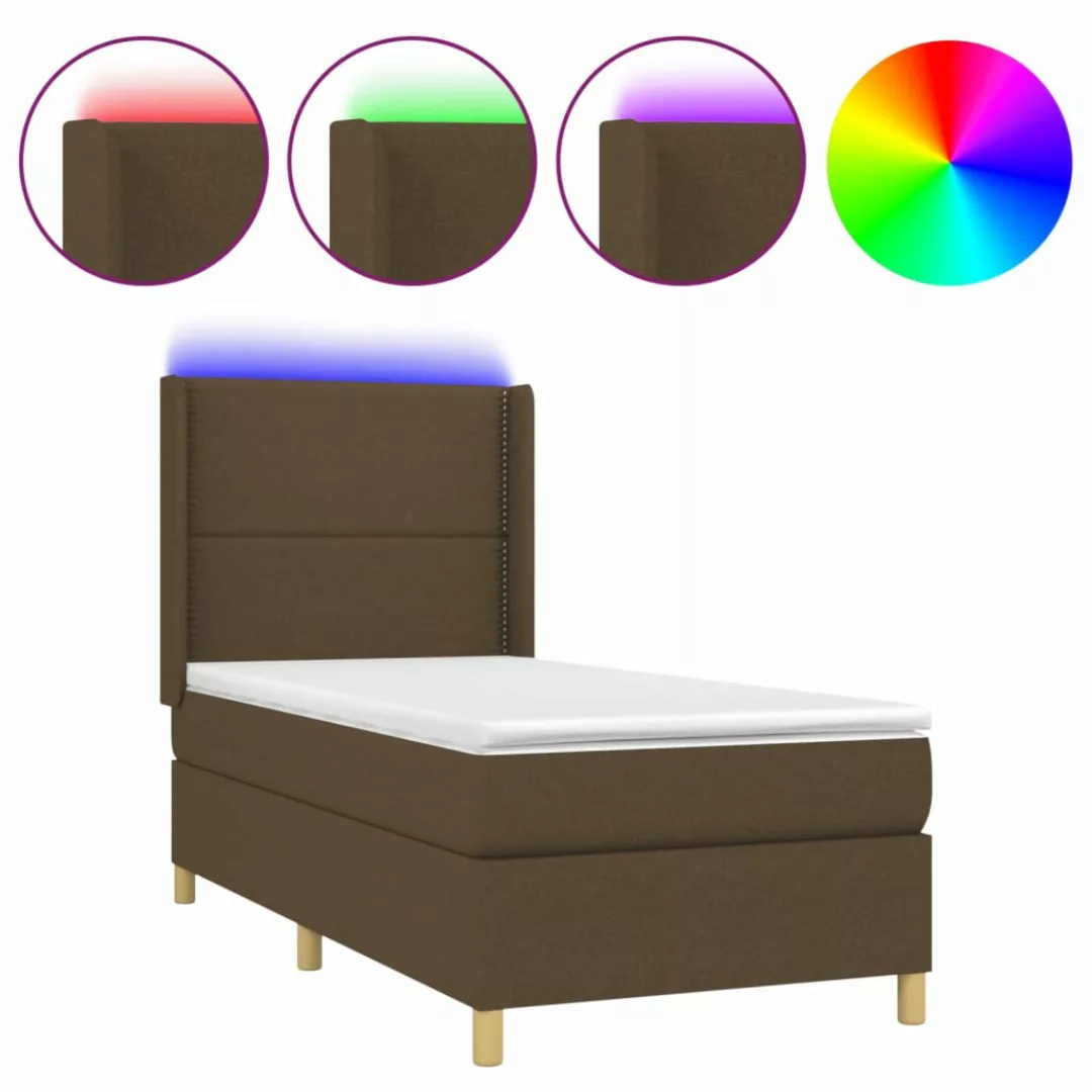 Vidaxl Boxspringbett Mit Matratze & Led Dunkelbraun 100x200 Cm Stoff günstig online kaufen