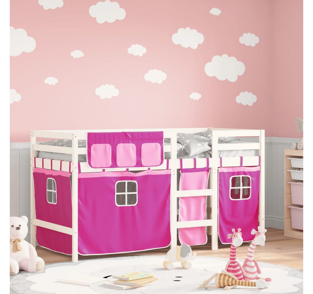 vidaXL Bett Kinderhochbett mit Vorhängen Rosa 90x200 cm Massivholz Kiefer günstig online kaufen