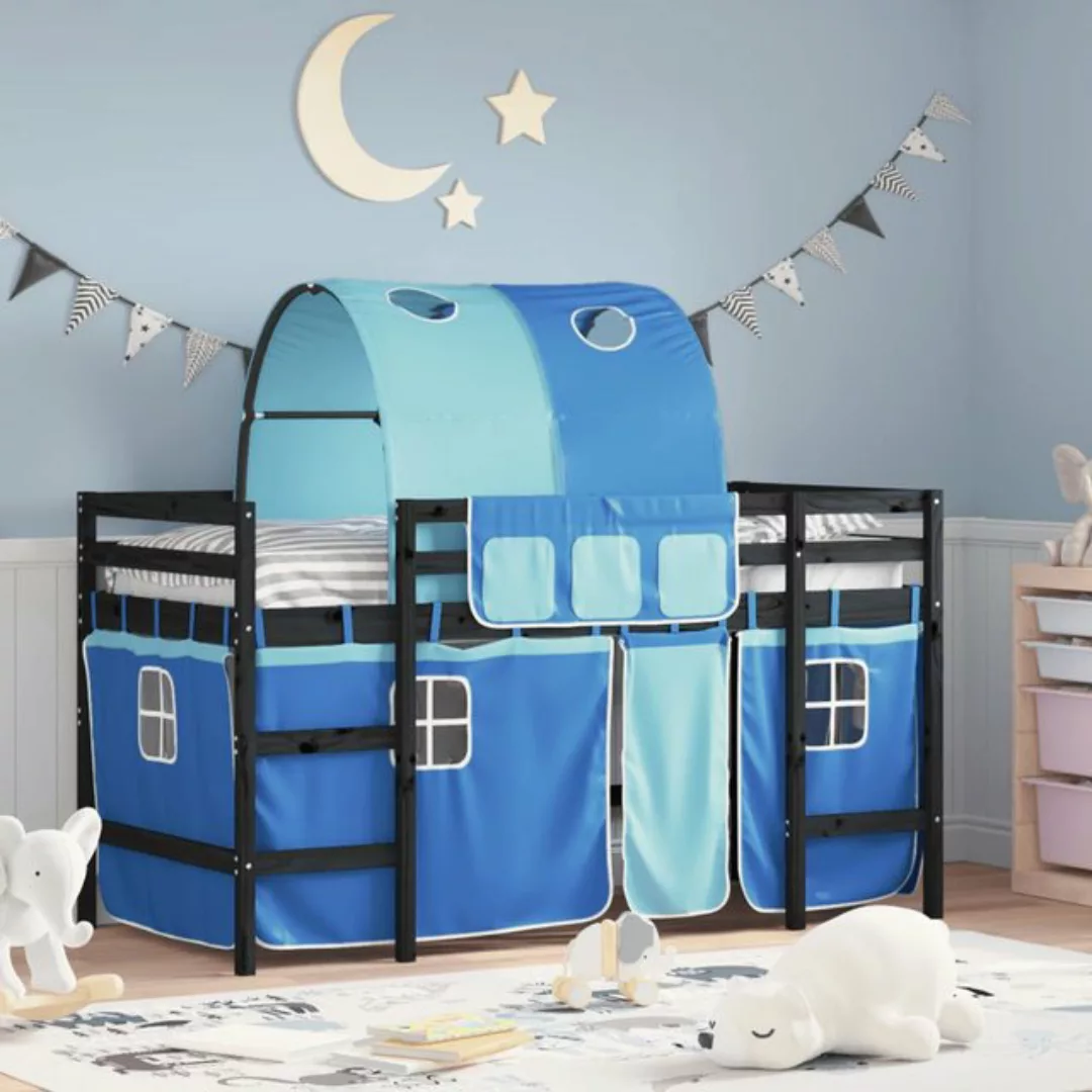 vidaXL Bett Kinderhochbett mit Tunnel Blau 80x200 cm Massivholz Kiefer günstig online kaufen