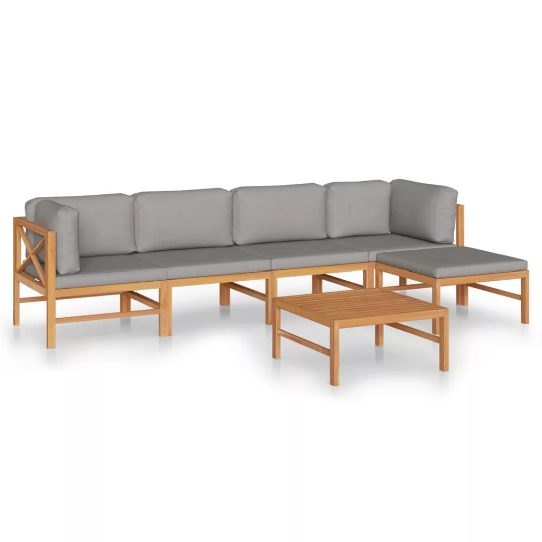 6-tlg. Garten-lounge-set Mit Grauen Kissen Massivholz Teak günstig online kaufen