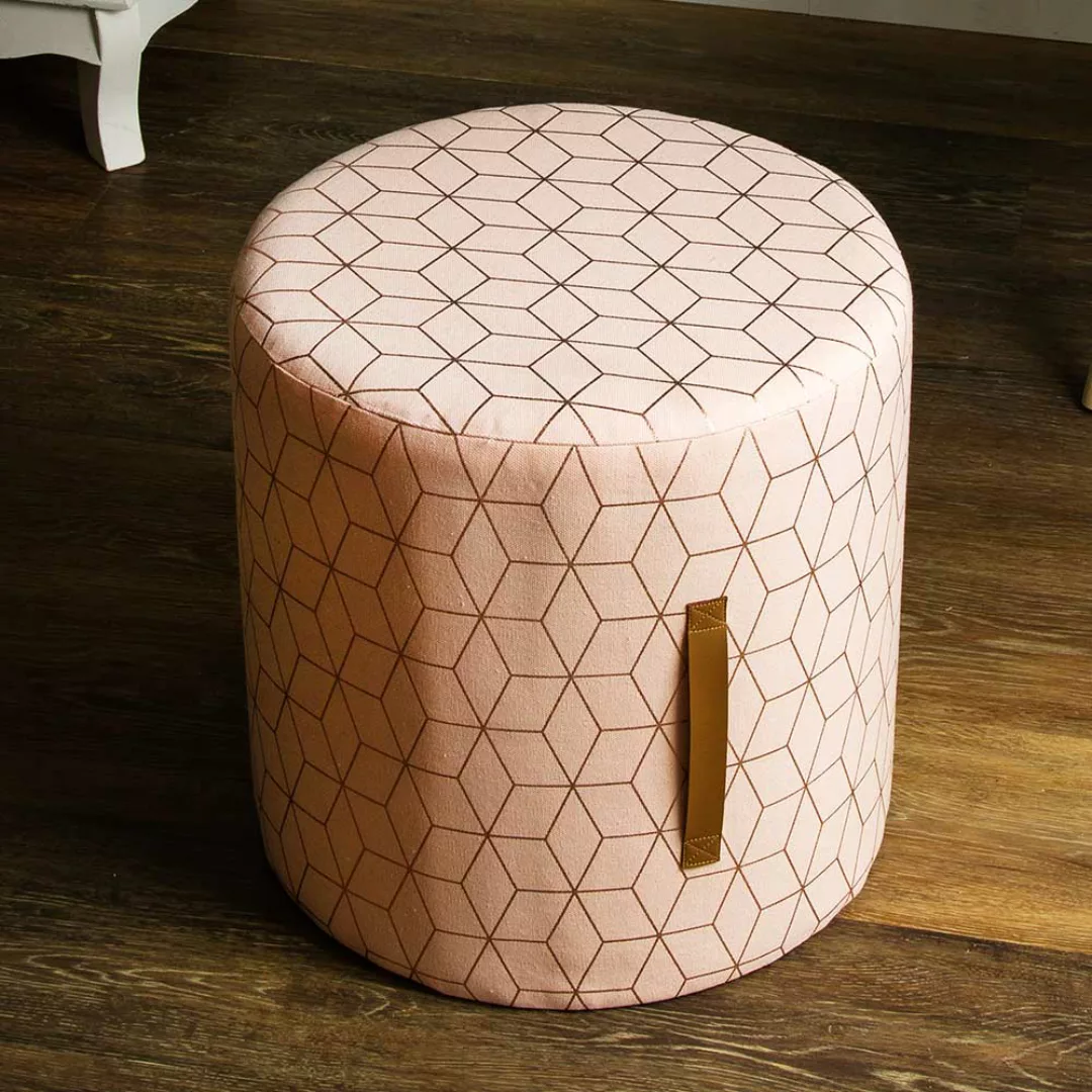 Rosa Stoff Pouf mit geometrischem Muster Goldfarben günstig online kaufen