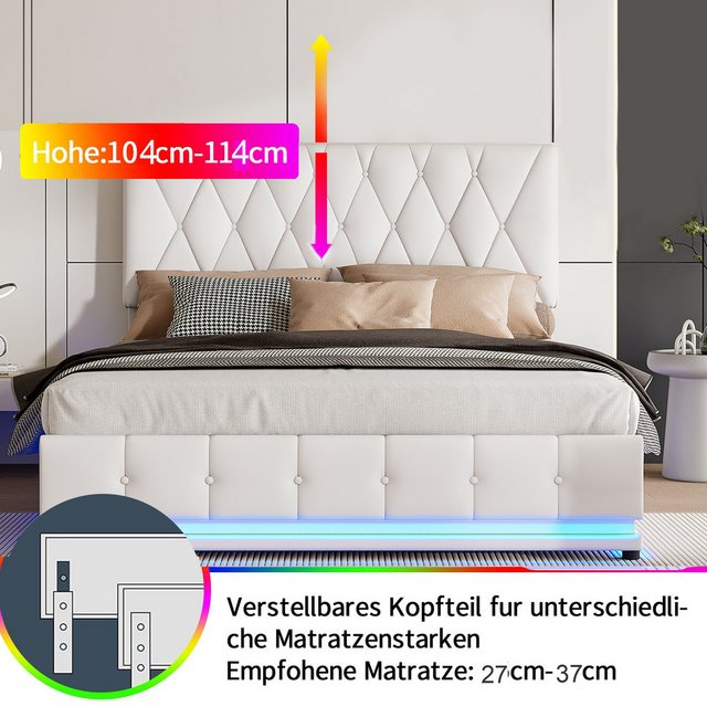 FUROKOY Polsterbett Modernes Bett mit LED aus hochwertigem Kunstleder,hydra günstig online kaufen