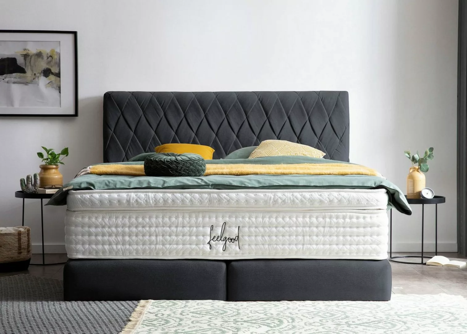 BettCo Boxspringbett Lyon (in Schwarz Webstoff, 160 x 200 cm), handgeflocht günstig online kaufen