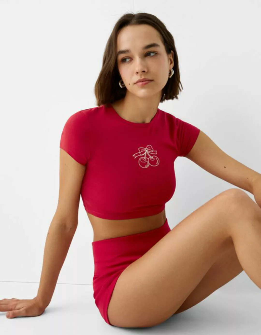 Bershka T-Shirt Mit Print Damen M Rot günstig online kaufen