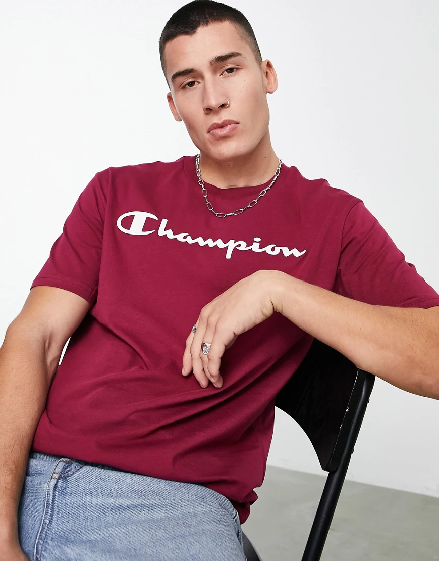 Champion – T-Shirt in Rot mit großem Logo günstig online kaufen