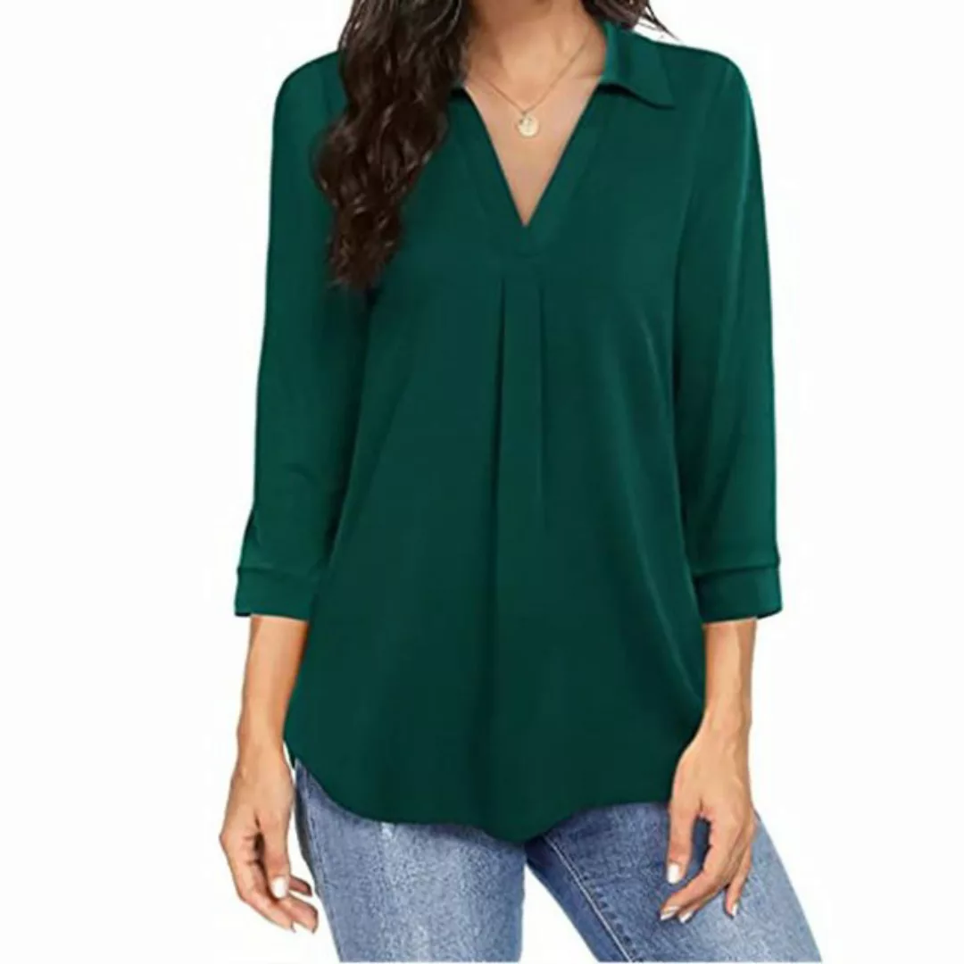 AFAZ New Trading UG Blusentop Damen Button-Down Shirts Langarm Kragen Tops günstig online kaufen