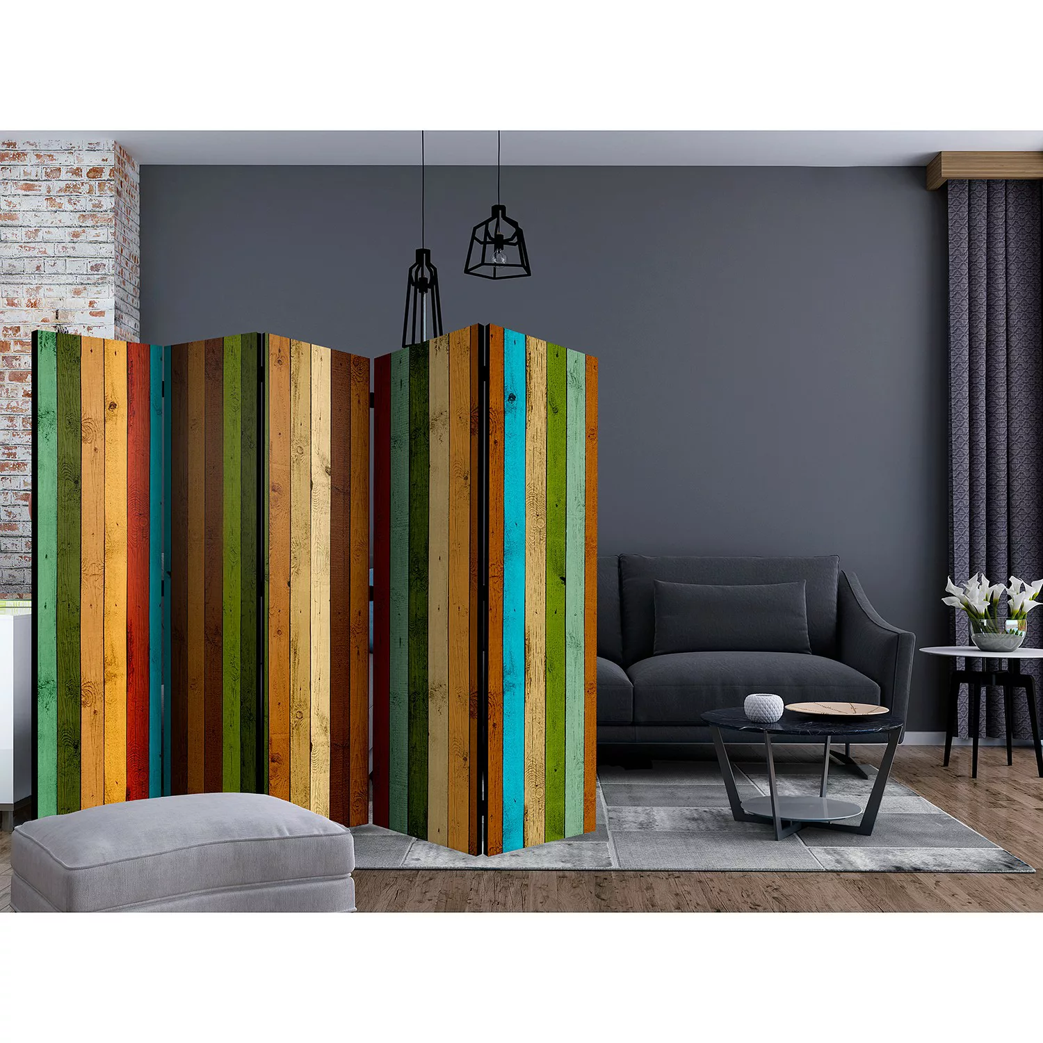 home24 Paravent Wooden Rainbow II (5-teilig) günstig online kaufen