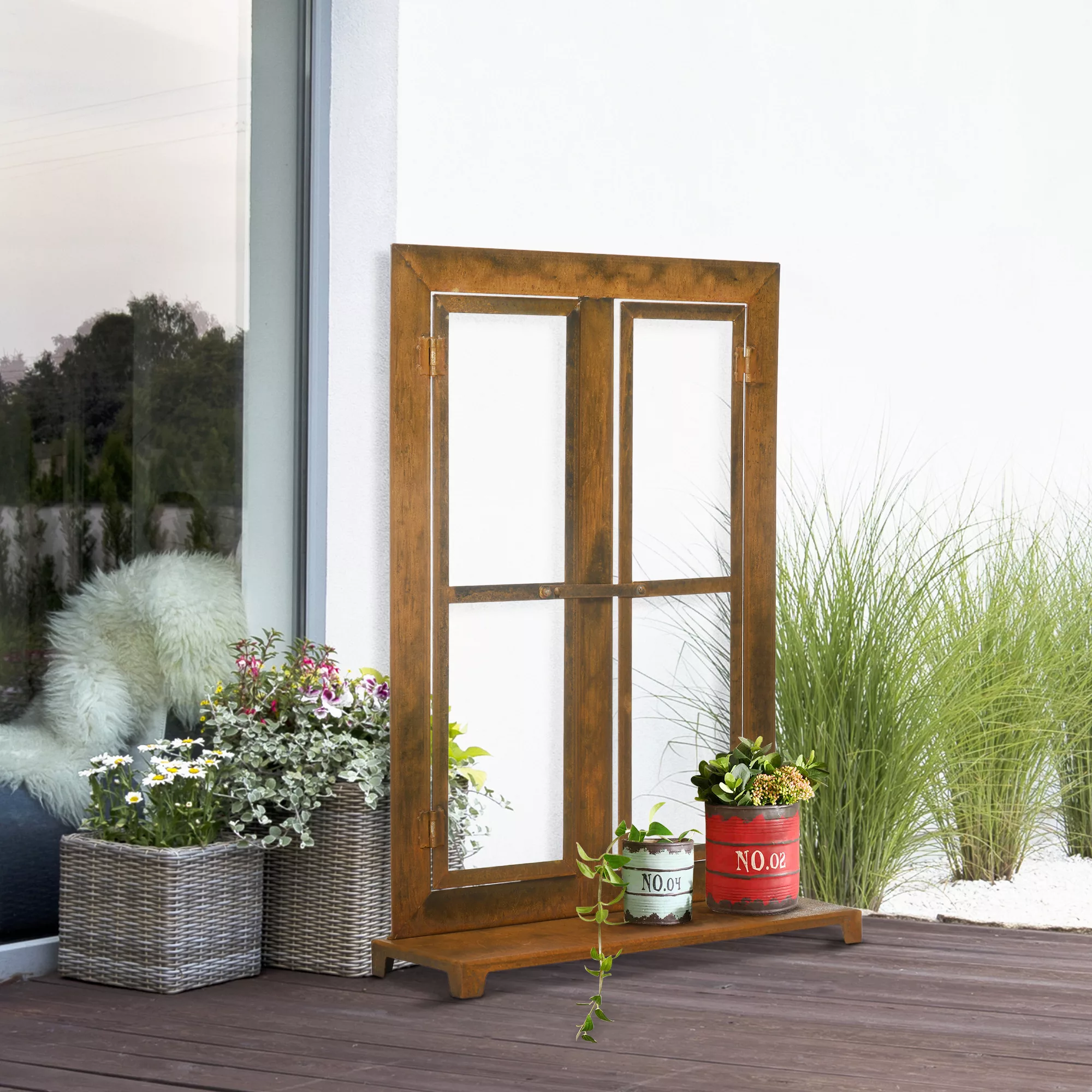 Outsunny Eisenfenster  Edelrost Sprossenfenster 55x80cm mit Schwelle & Rieg günstig online kaufen