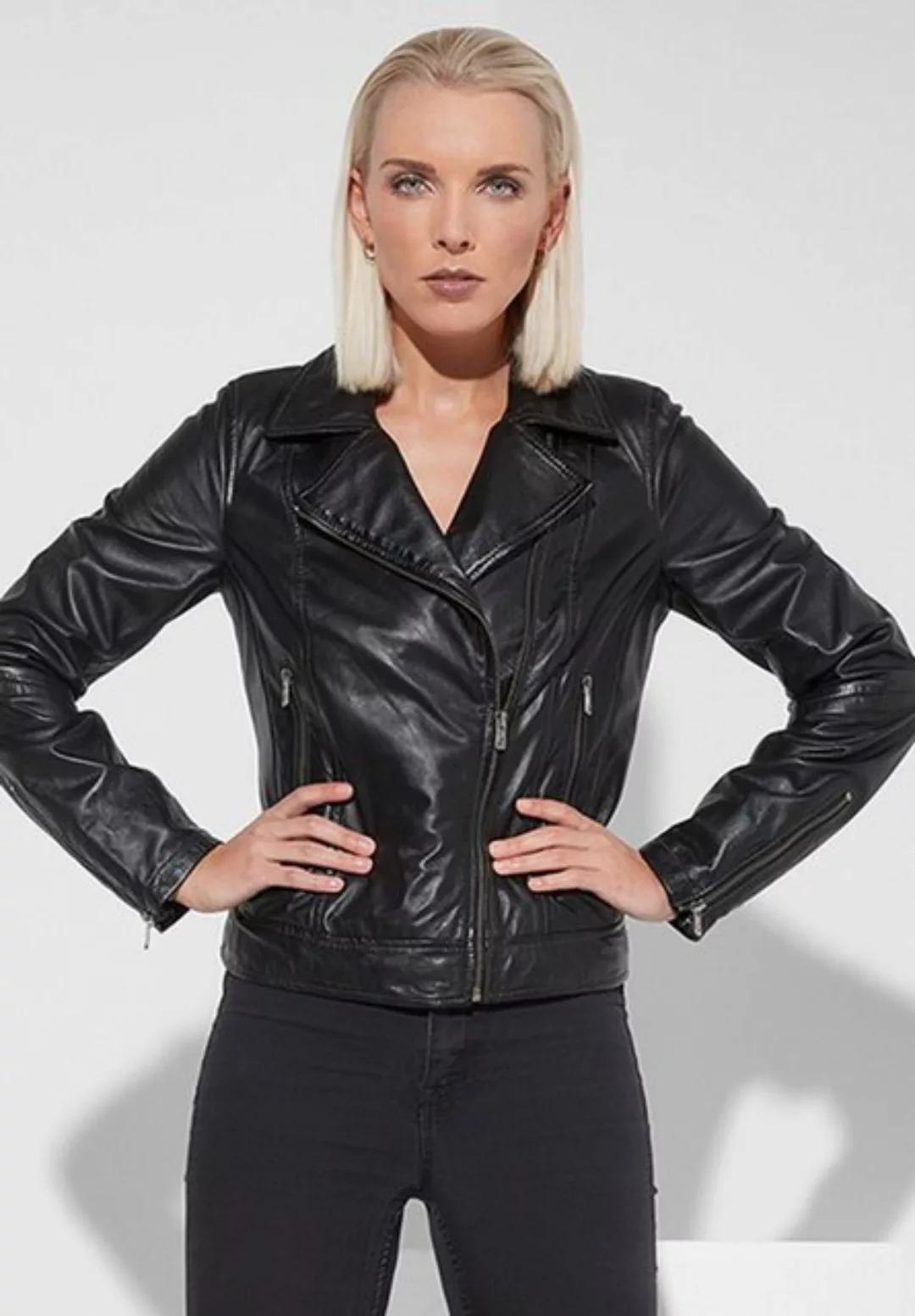 Jilani Lederjacke Jilani - Damen Echtleder Lederjacke Biker Lammnappa schwa günstig online kaufen