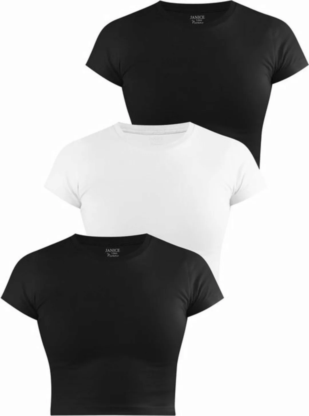 Janice Kurzarmshirt 3 x Damen crop T-Shirt hochgeschlossen Nerano Kurzes Sh günstig online kaufen