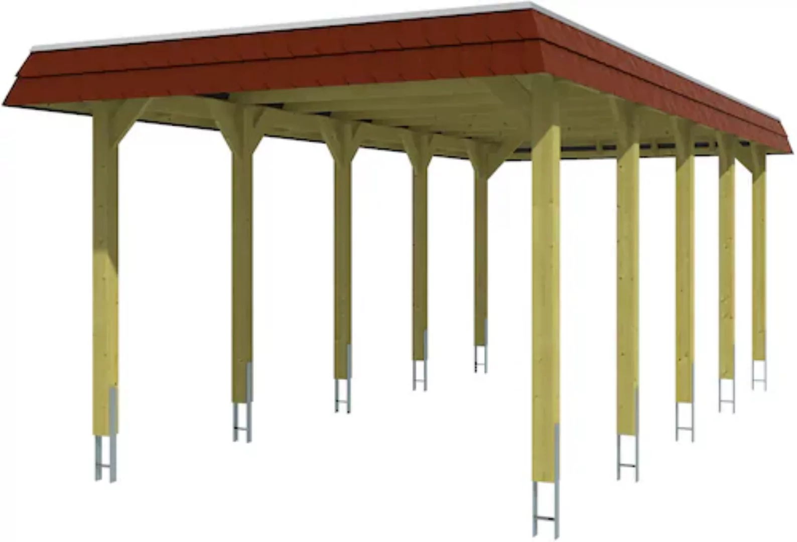 Skan Holz Carport Spreewald 345 cm x 741 cm rote Blende Nussbaum günstig online kaufen