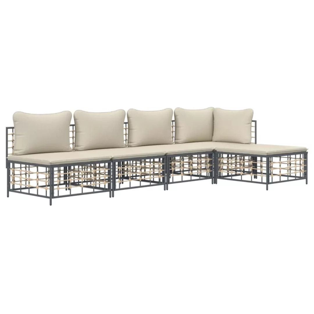 Vidaxl 5-tlg. Garten-lounge-set Mit Kissen Anthrazit Poly Rattan günstig online kaufen