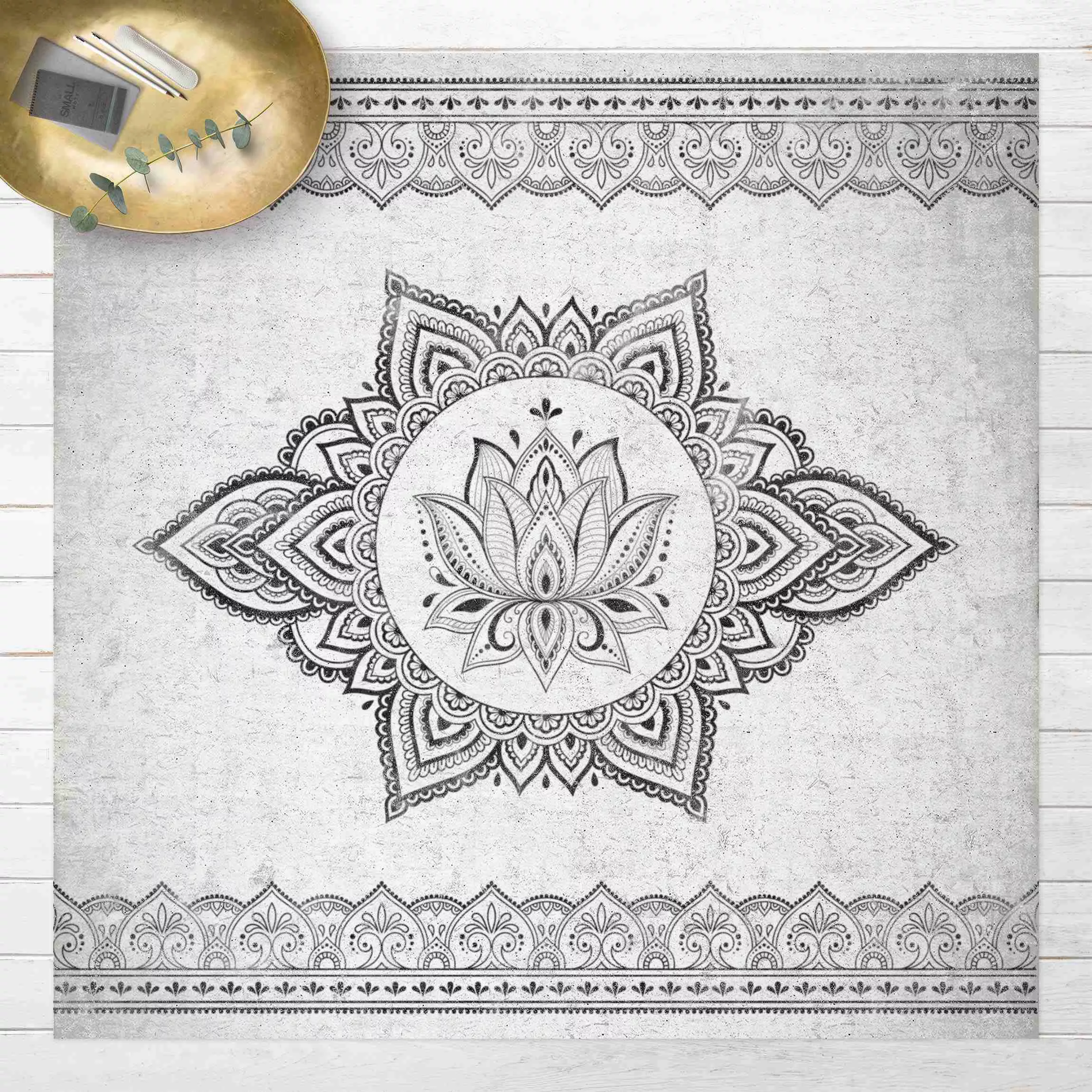 Vinyl-Teppich Mandala Lotus Betonoptik günstig online kaufen