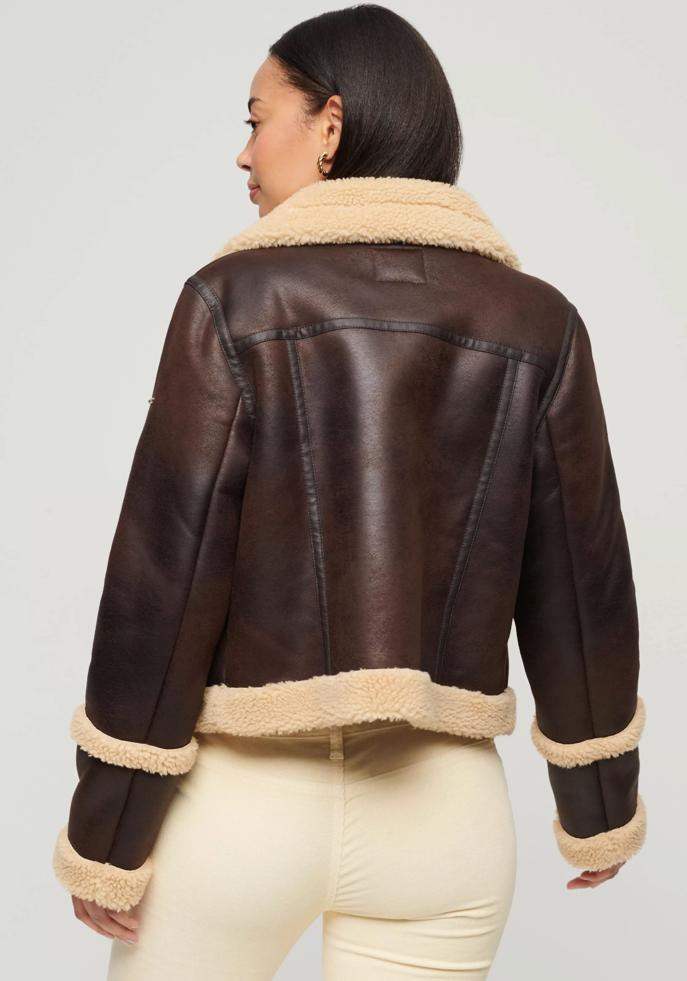 Superdry Lederimitatjacke FAUX SHEARLING CROP JACKET günstig online kaufen