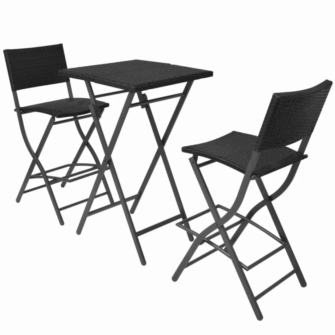 3-tlg. Bistro-set Klappbar Stahl Poly Rattan Schwarz günstig online kaufen