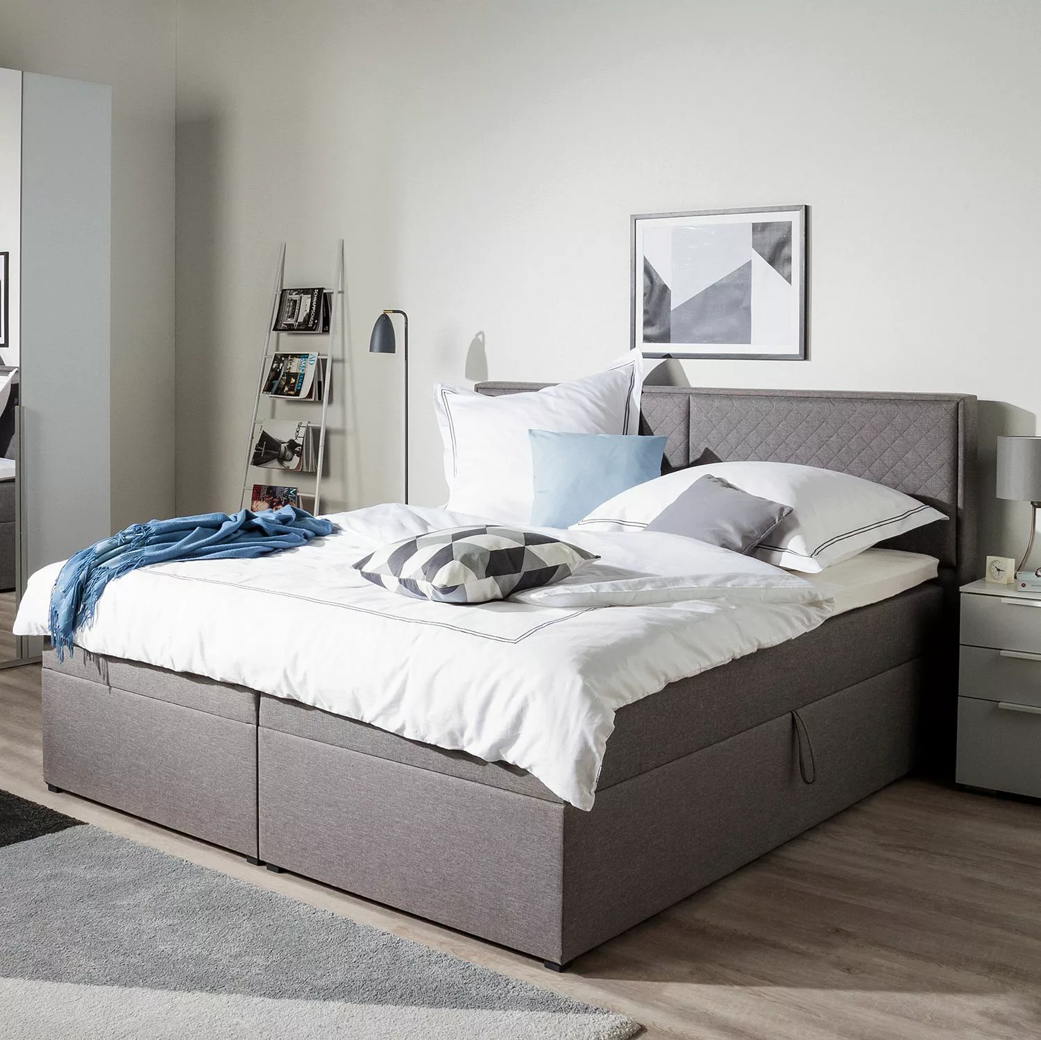 home24 Polsterbett KiYDOO 160x200 cm Webstoff Grau mit Bettkasten/Matratze/ günstig online kaufen