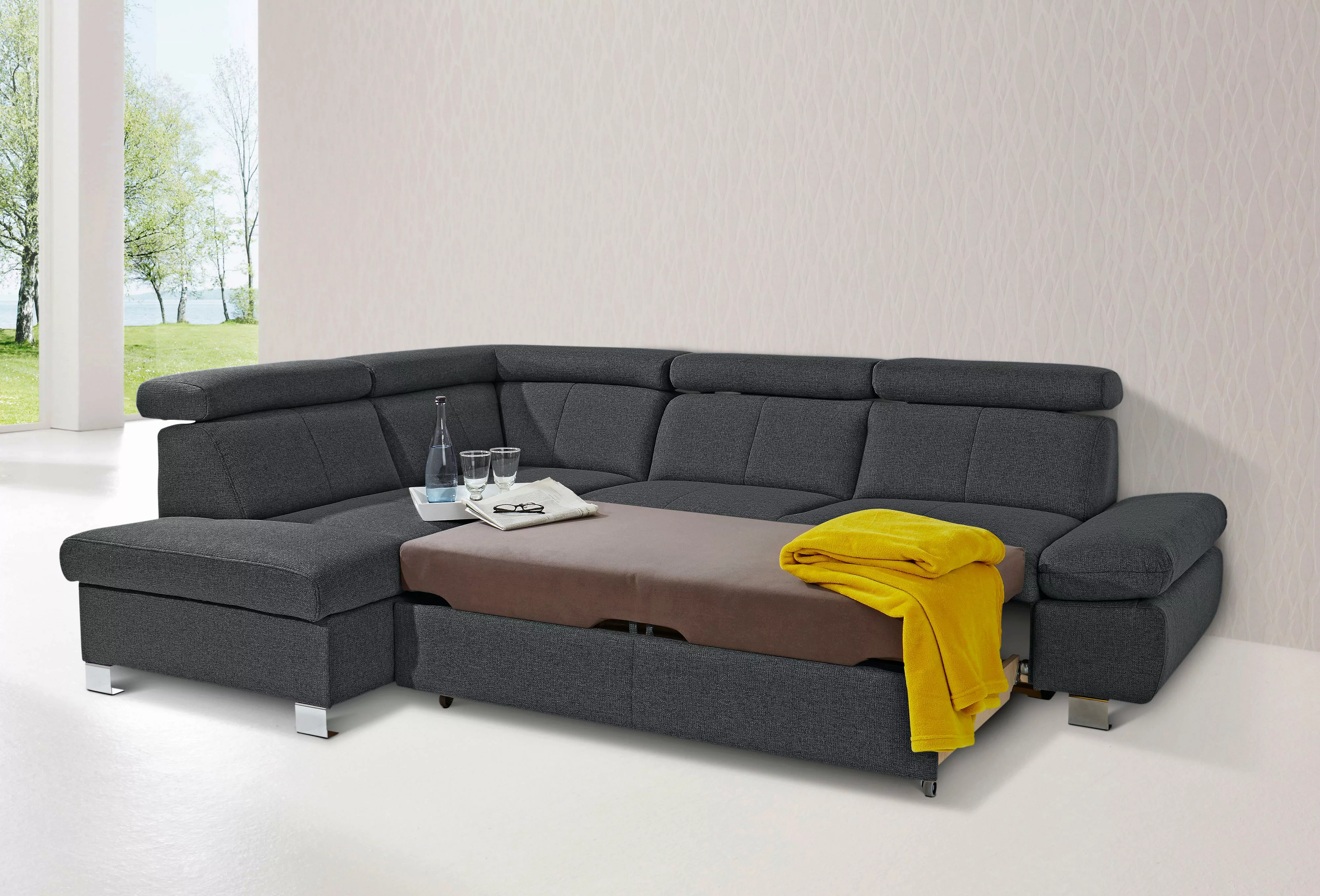 exxpo - sofa fashion Ecksofa »Happy, inkl. Kopf- und Armteilverstellung, L- günstig online kaufen