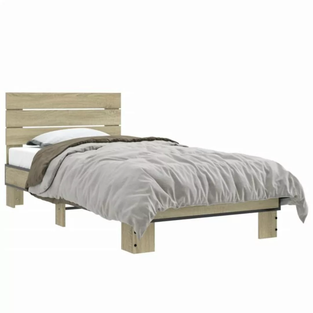 vidaXL Bett Bettgestell Sonoma-Eiche 75x190 cm Holzwerkstoff und Metall günstig online kaufen