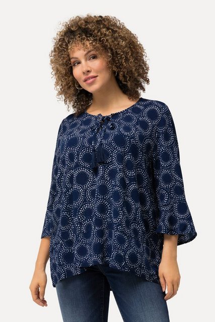 Ulla Popken Tunika Bluse Kreismuster A-Linie Rundhals 3/4-Arm Krepp günstig online kaufen