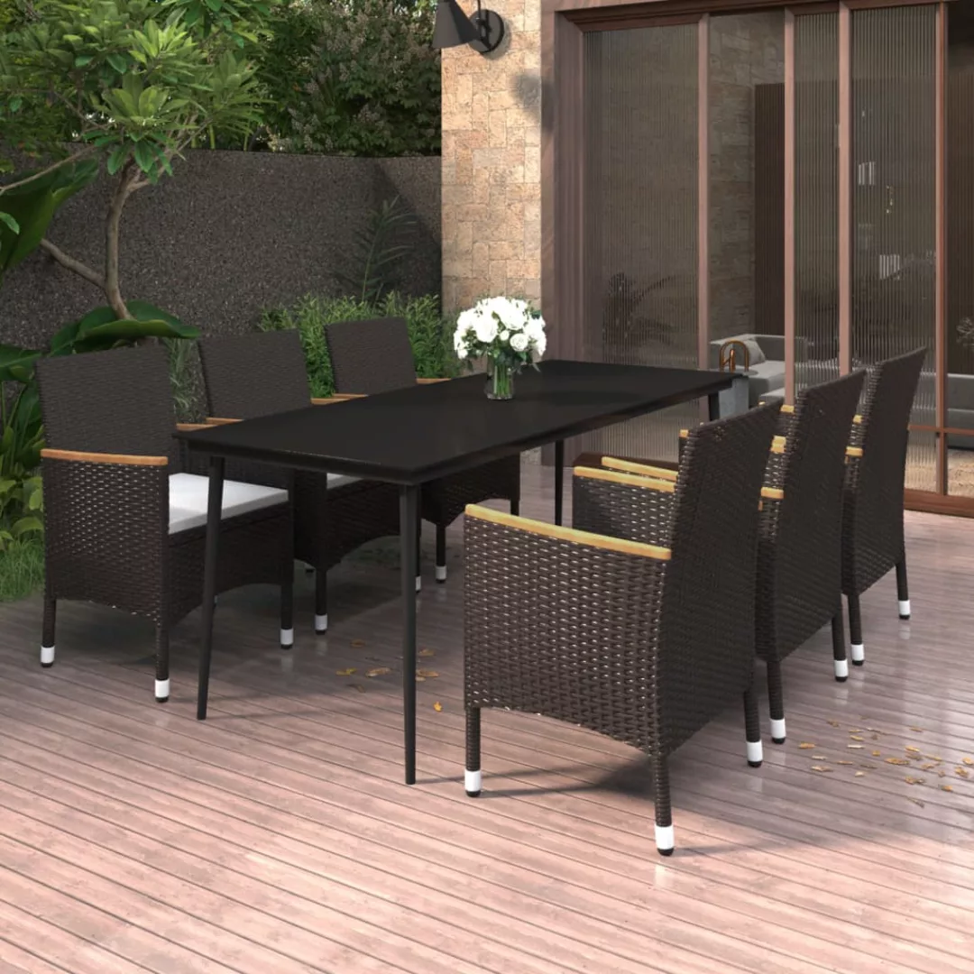 Vidaxl 7-tlg. Garten-essgruppe Mit Kissen Poly Rattan Und Glas günstig online kaufen