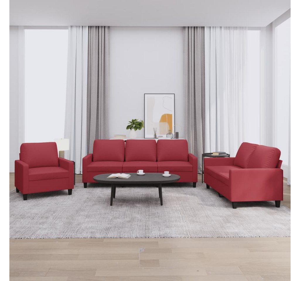 vidaXL Sofa Sofagarnitur mit Kissen Kunstleder, Standard, Rot günstig online kaufen