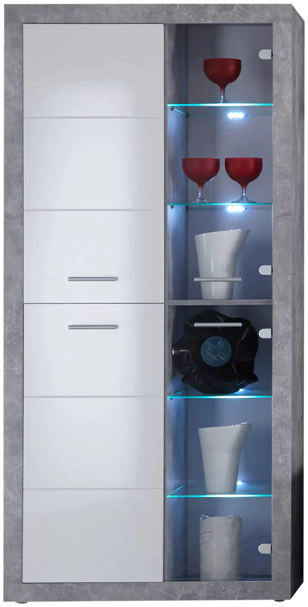 HBZ Highboard "Stone weiß Hochglanz, Wohnzimmerschrank BxHxT 92x194x37 cm", günstig online kaufen