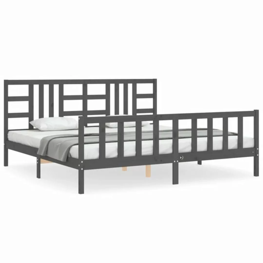 vidaXL Bett Massivholzbett mit Kopfteil Grau 200x200 cm günstig online kaufen