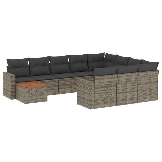 vidaXL Sofaelement 11-tlg. Garten-Sofagarnitur mit Kissen Grau Poly Rattan günstig online kaufen