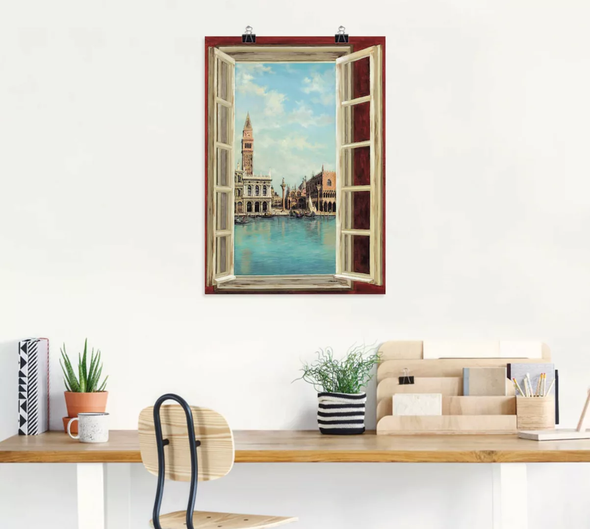 Artland Wandbild "Fenster mit Blick auf Venedig", Fensterblick, (1 St.) günstig online kaufen