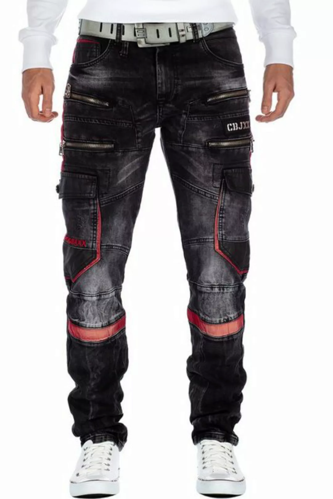 Cipo & Baxx Bikerjeans Herren Hose BA-CD561 W30/L30 (1-tlg) mit roten Teilb günstig online kaufen