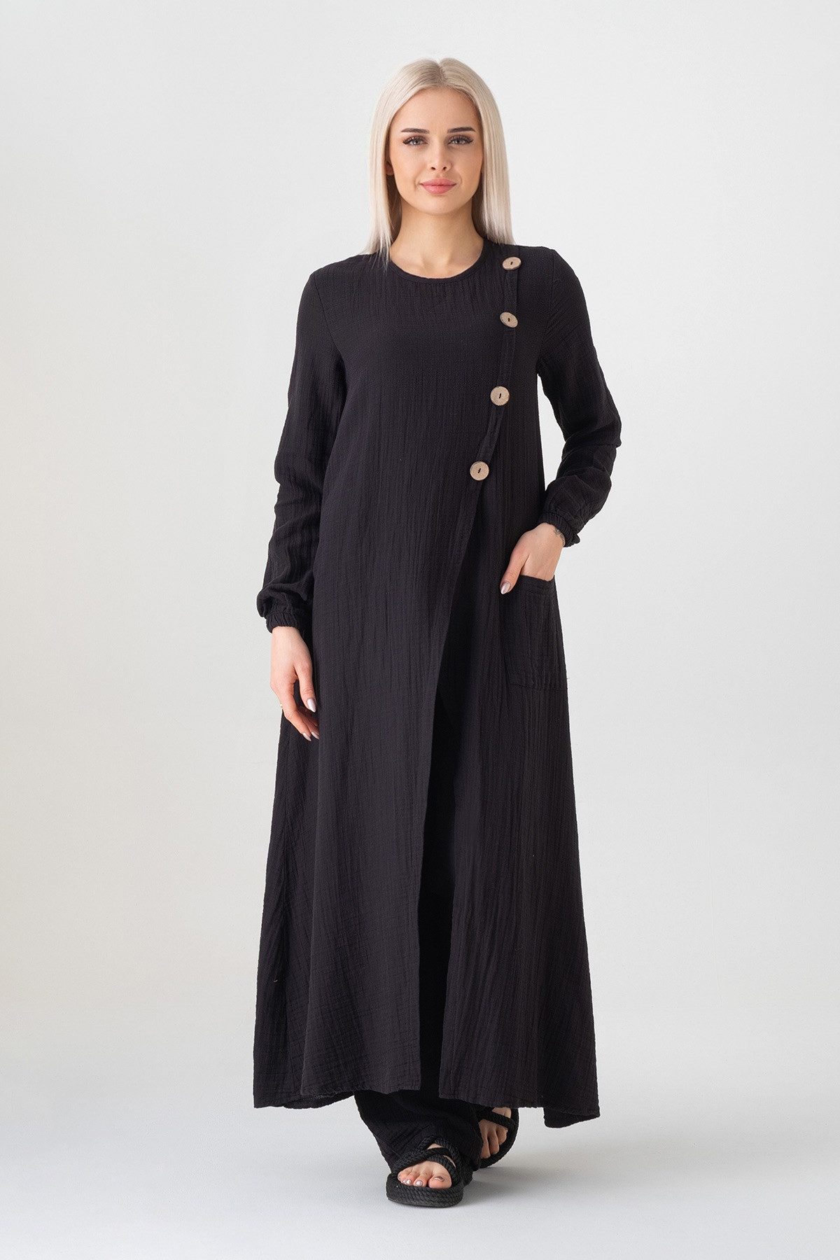 WENOR Longtunika Musselin mit Frontschlitz, Knopfdetail, günstig online kaufen