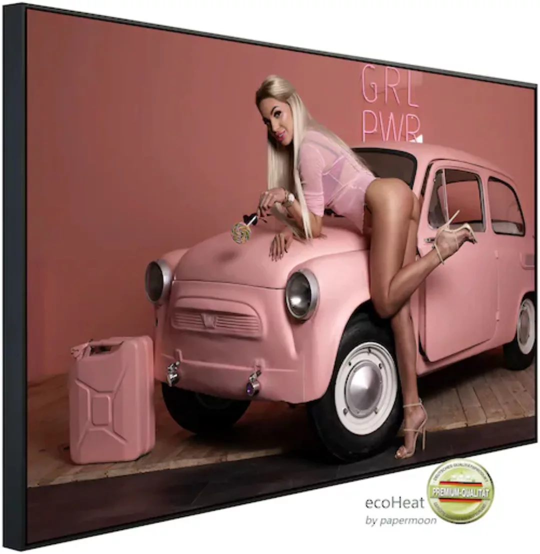 Papermoon Infrarotheizung »Frau mit Auto Rosa«, sehr angenehme Strahlungswä günstig online kaufen