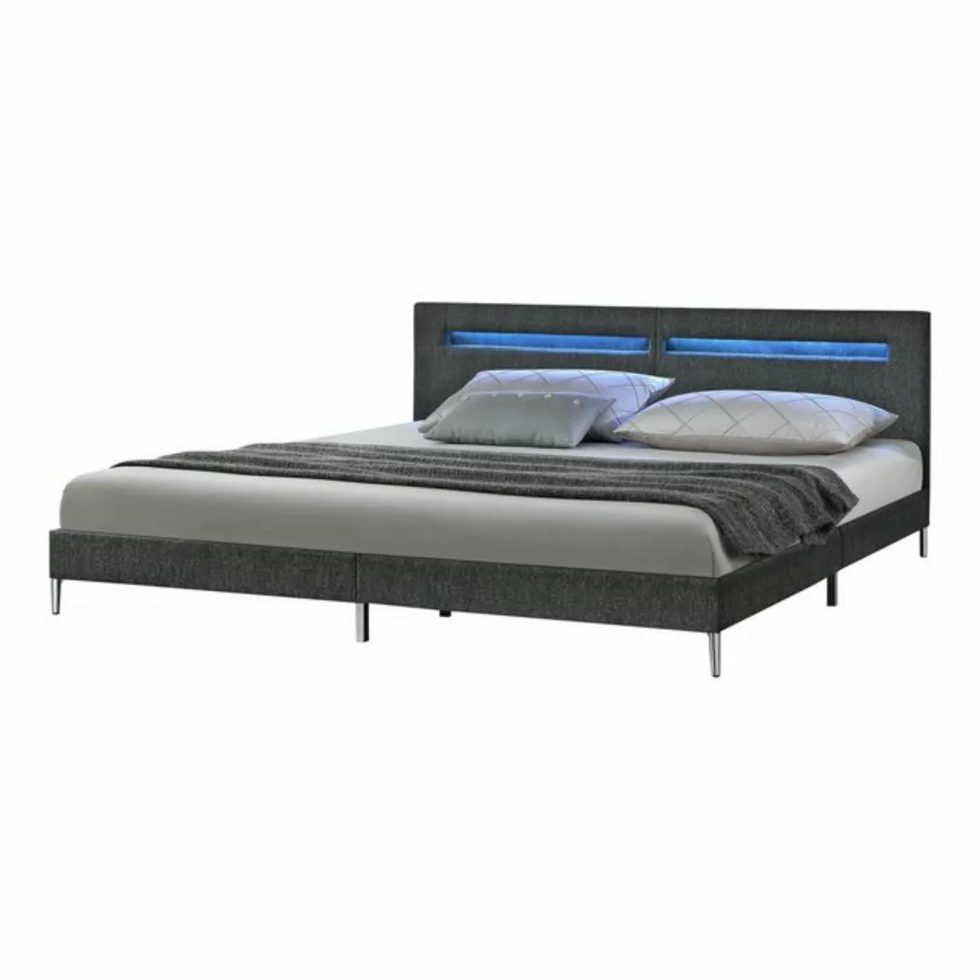 en.casa Polsterbett, »Taastrup« LED Bett 180 x 200 cm Dunkelgrau günstig online kaufen