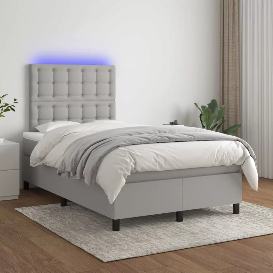 Vidaxl Boxspringbett Mit Matratze & Led Hellgrau 120x200 Cm Stoff günstig online kaufen